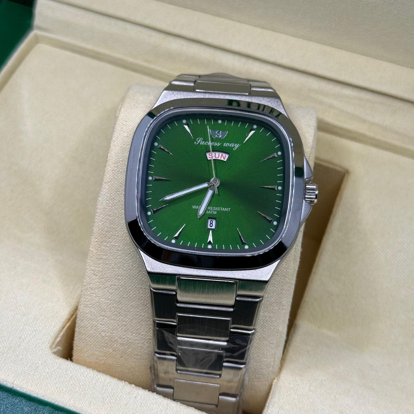 Success way silver with green dial DAY & DATE